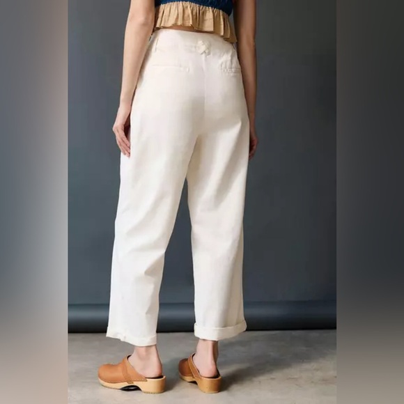 Maeve Pleated Straight Pants Anthropologie Ivory Aston Cuffed Crop Size 6 (US) - Picture 2 of 9